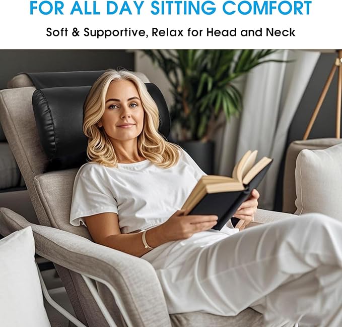 YOUFI Leather Recliner Headrest Pillow with Self-Stabilizing Weighted Base, Adjustable Filling for Head & Neck Support, Soft Neck Pillow for Recliner, Couch, Sofa, Chairs (Black)