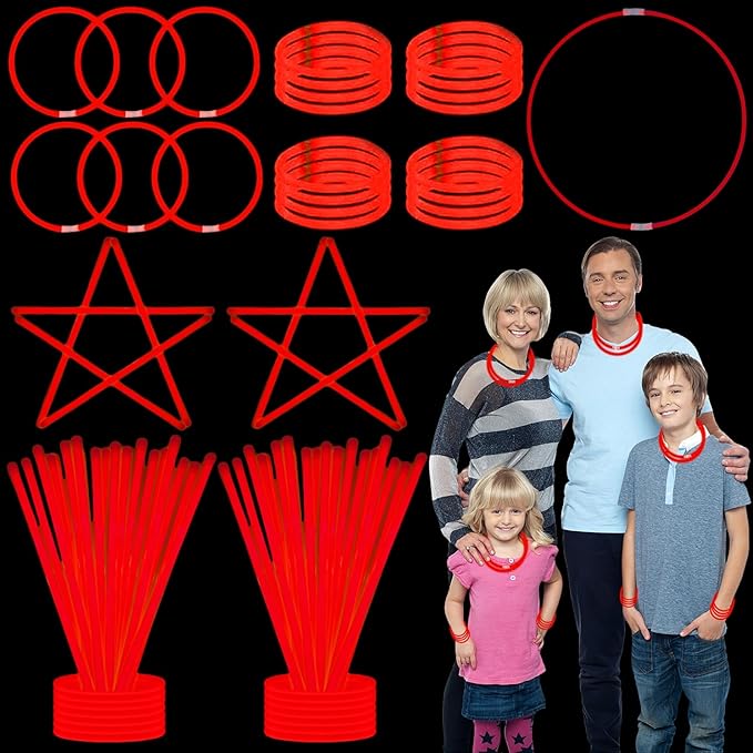 75 Glow Sticks Bracelets and Necklaces, 8'' Glowsticks Bulk Pack Bright Glow in the Dark Party Supplies for Kids (Red)