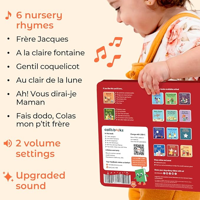Cali's Books French Nursery Rhymes | New Rechargeable Sound Books | Sound Book for Toddlers 1-3 | Bilingual Books for 1 Year Old | | French Baby Book