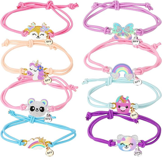 Girls Butterfly Panda Bracelets for Kids Friendship Bracelet Jewelry Lovely Best Friend Bracelet Matching Couples Gift Unicorn Rainbow Pendants BFF String Wristband Pretend Play Bracelet Bulk Bracelet 8pcs