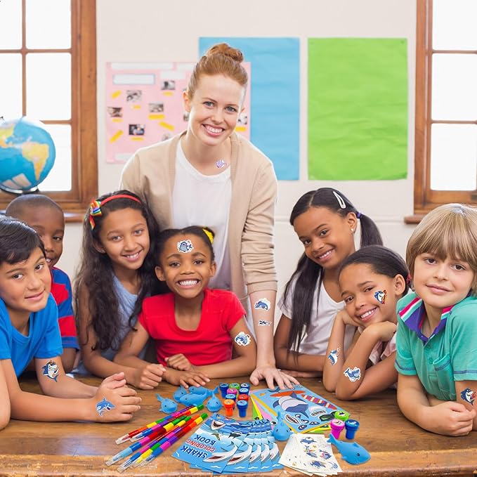 Cinrobiye 72 Pcs Shark Toddler Party Favors,Shark Coloring Book Ocean Animals Party Goodie Bags Fillers,Under the Sea Birthday Party Decorations Craft DIY Kit Face Stickers Tattoo for Shark Pinatas