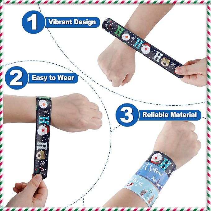 48 Pieces Snowflake Slap Bracelet Winter Theme Snowman Snap Bracelet Kids Party Favors Classroom Prizes Kids Bracelet Slap Bracelets Wristbands for Kids Children Winter Party, 12 Styles (Snowman)