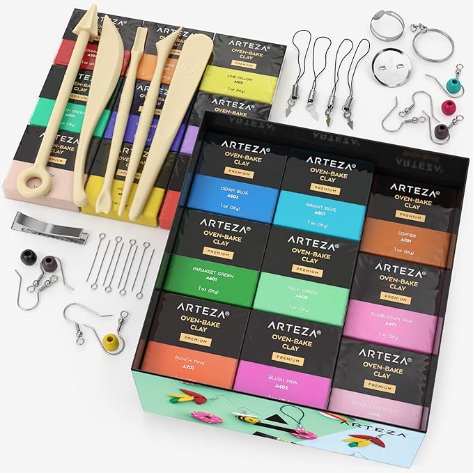 ARTEZA Polymer Clay Kit, Oven-Bake Modeling Clay for Adults & Teens, 42 Colors & 5 Sculpting Tools for Jewelry & Crafts