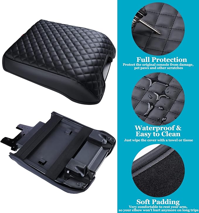 GLOYLEIX Center Console Cover for Ford F150 2015-2020, Armrest Cover for F250 F350 F450 2017-2022, Expedition 2018-2024, PU Leather Car Truck Interior Accessories Middle Console Cover, Bucket Seat