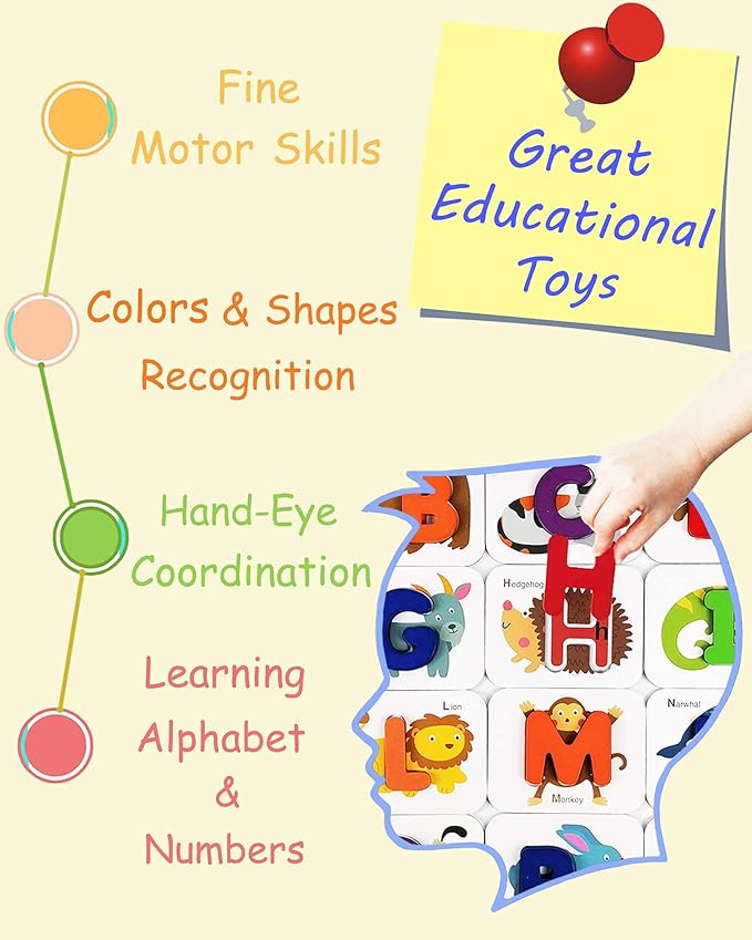 Gojmzo Number and Alphabet Flash Cards for Toddlers 3-5 Years, ABC Montessori Educational Toys Gifts for 3 4 5 Year Old Preschool Learning Activities, Wooden Letters Animal Flashcards Puzzle Game