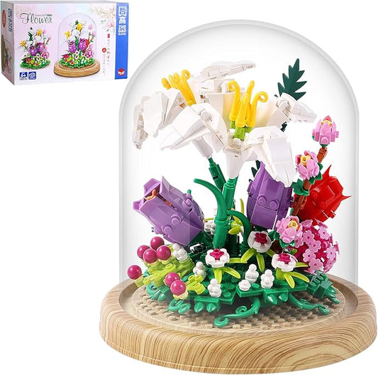 RSDHFLY Creative Bonsai Flower Bouquet Building Kit,Flower Botanical Collection Construction Building Toy,Building Blocks Set for Adults and Kids (Lily Bonsai Flower)