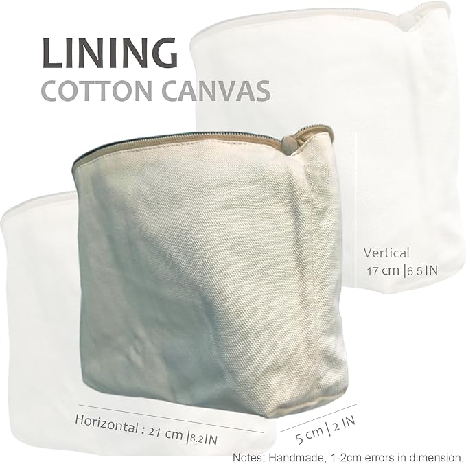 HAPPYHEIDI Khaki Gingham Cotton Makeup Bag Cosmetic Travel Pouch with Bottom, Make Up Purse Organizer, Zipper Closure, Canvas Lined…