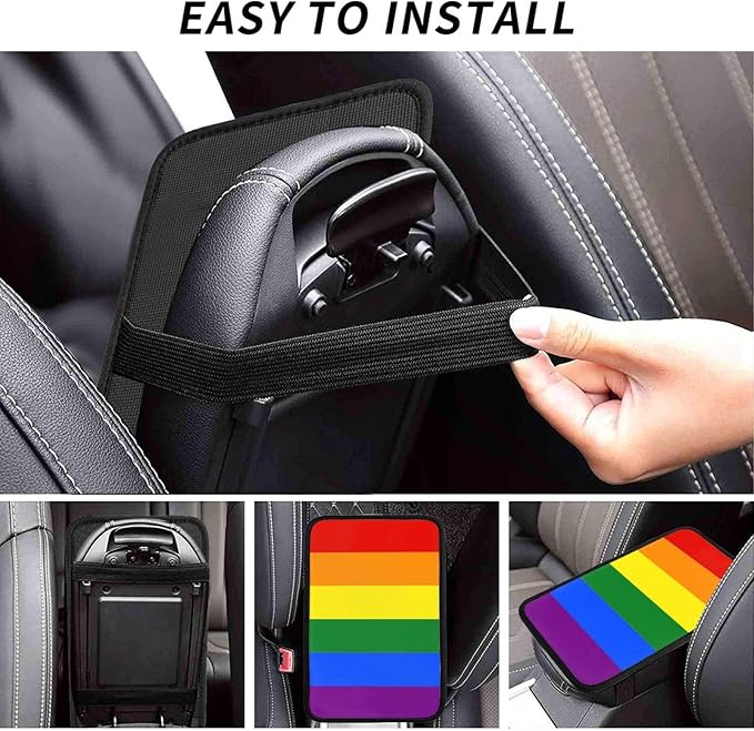 DORKEIXIA Rainbow Gay Pride Flag LGBT Auto Center Console Armrest Pad Universal Car Center Console Cover Seat Box Cover for Sedan, Van, SUV, Truck Car Accessorie