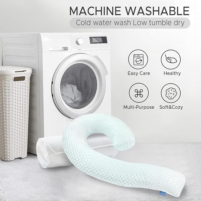 Cooling Body Pillow for Adults - Soft Long Bed Pillows Insert for Sleeping - Shredded Memory Foam & Removable Washable Cover - Swan Shaped Pregnancy Side Sleeper Pillow 49 Inch (Blue)