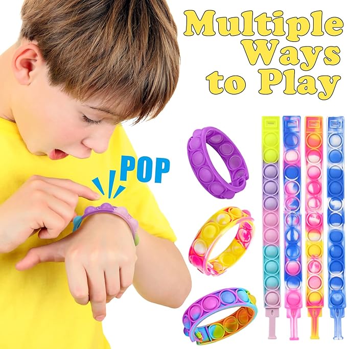 40Pcs Pop Fidget Bracelets Toys,Christmas Party Favors,Bubble Bracelets,Stress Anxiety Relief Sensory Toys for Kids Adults ADHD ADD Autism,Classroom Exchange Gifts,Birthday Gifts,Game Prizes
