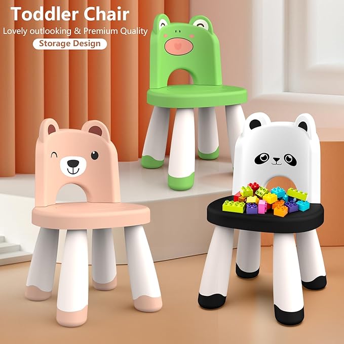 Kids Plastic Chair, Durable and Lightweight Kids Chair,11" H Seat, Indoor or Outdoor Use for Toddlers Boys Girls Birthday Gifts (Black)