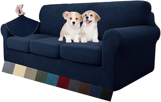 MAXIJIN 4 Piece Couch Covers for 3 Cushion Couch Super Stretch Non Slip Couch Cover for Dogs Pet Friendly Elastic Jacquard Furniture Protector Sofa Slipcovers (Sofa, Navy Blue)