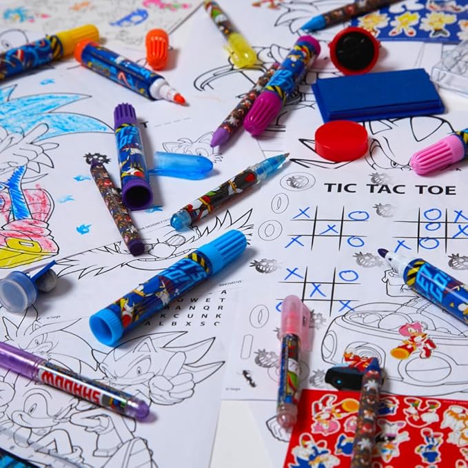 Innovative Designs Sonic The Hedgehog Deluxe Activity Set for Kids with Carrying Tin, Coloring Sheets, Stickers, & Art Supplies, 200+ Pieces