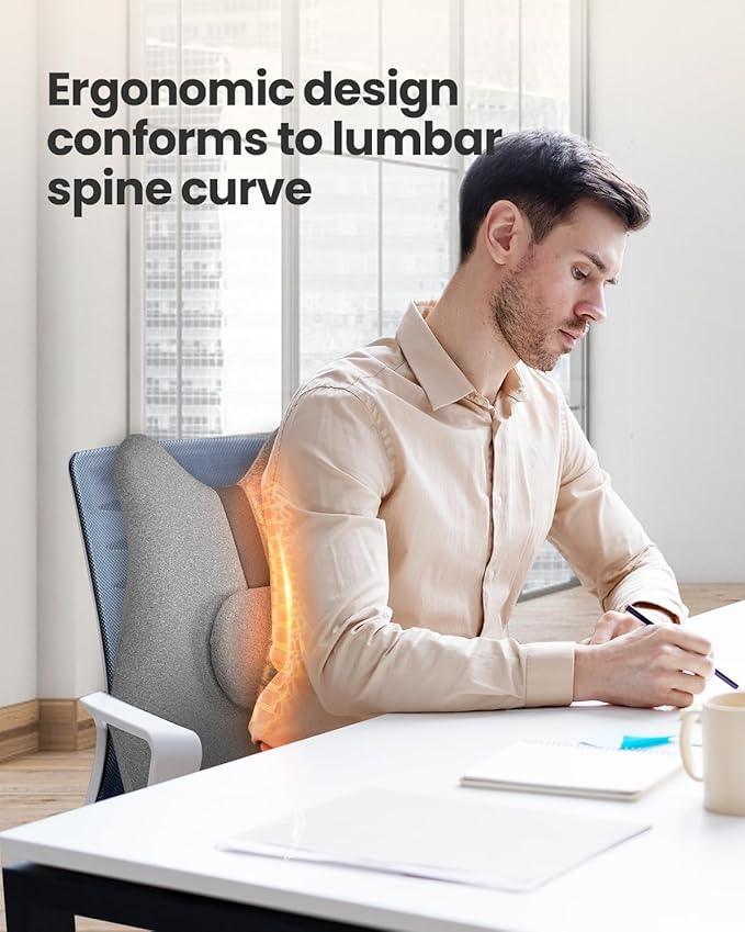 CILI Heated Lumbar Support Pillow for Office Chair, Memory Foam Lumbar Pillow with 4 Shiatsu Massage Heads, Graphene Heating Back Support Cushion, Chair Back Massager, Gifts for Him/Her