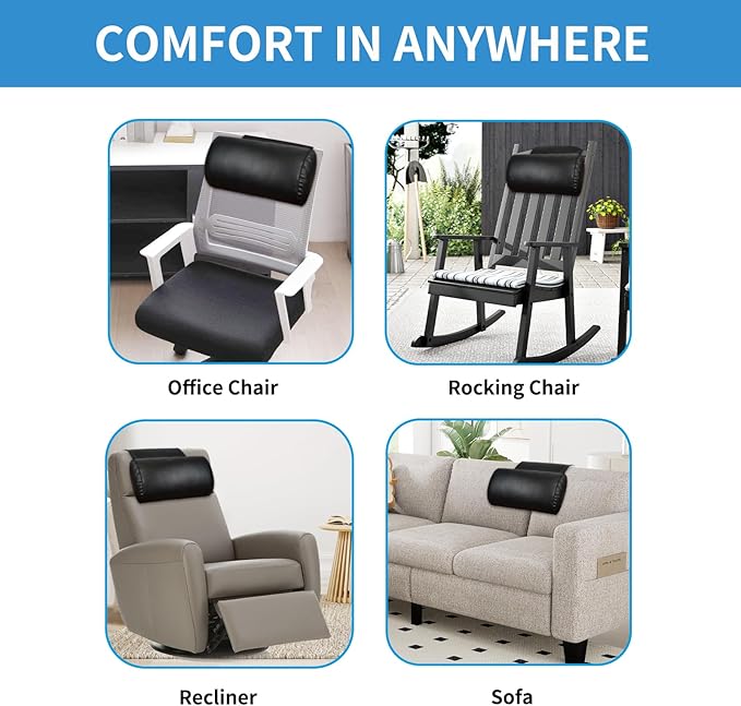 YOUFI Leather Recliner Headrest Pillow with Self-Stabilizing Weighted Base, Adjustable Filling for Head & Neck Support, Soft Neck Pillow for Recliner, Couch, Sofa, Chairs (Black)