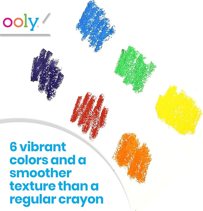 Ooly Smooth Stix Gel Crayons for Kids and Adults with Paint Brush - Set of 6 Watercolor Rainbow Colors for Glass and Paper with Case, Twist-Up Gel Crayon Set
