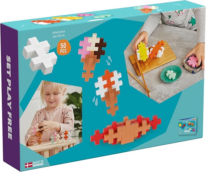 PLUS PLUS - Big Activity Set, Food, 50 Piece - Construction Building STEM Toy, Interlocking Large Puzzle Blocks for Toddlers and Preschool