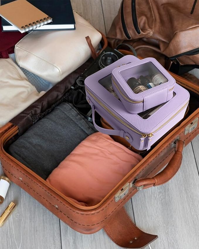 FFpaw Travel Clear Makeup Bag Set, TSA Approved Cosmetic Bag Case with Zipper Portable Makeup Pouch Toiletry Bag Women Traveling Cosmetic Organizer Storage Bag Car Organizer Car Essentials for Women