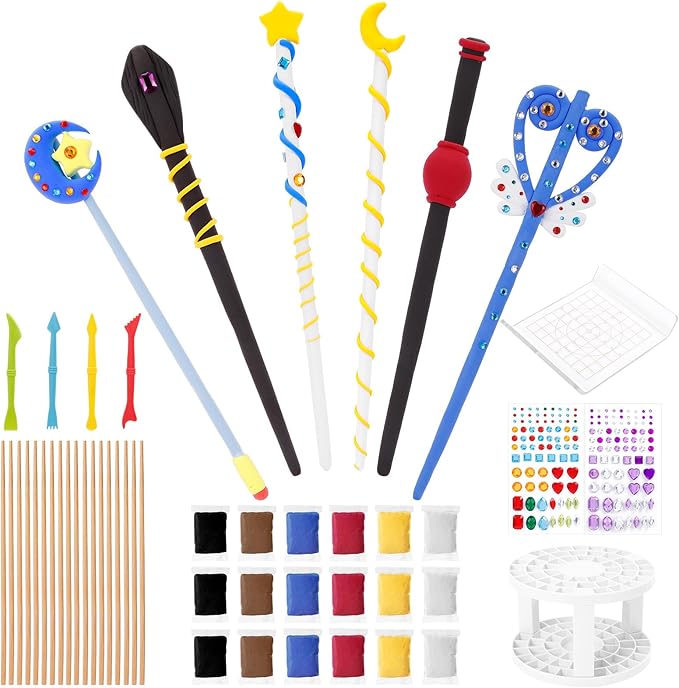 EnchantZone Magic Wand Making Kit DIY Wizard Princess Wand Craft Set for Kids Make Your Own Wands for Birthday Party Favors, Deluxe Accessories to Make 18 Wands