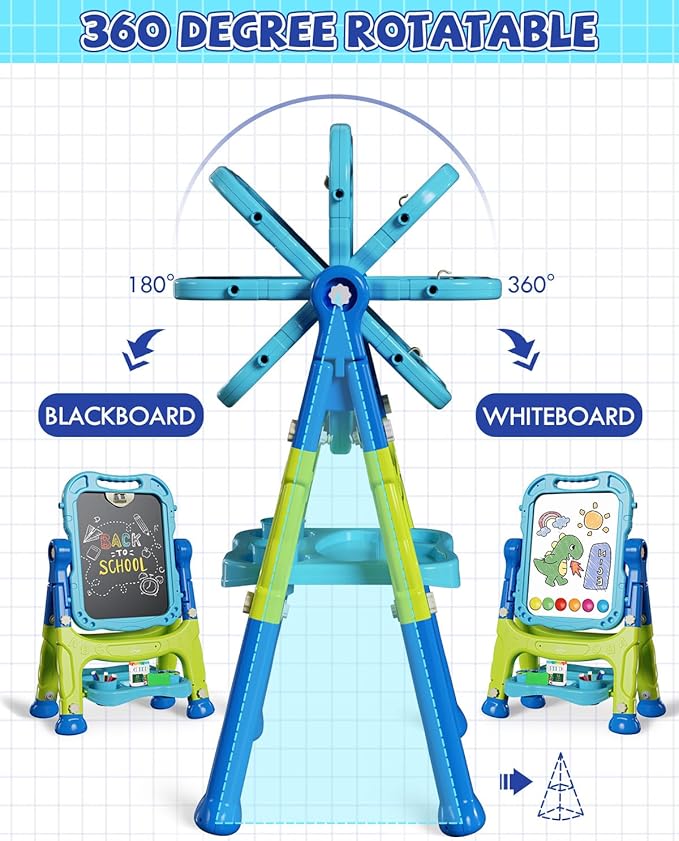 Lehoo Castle Easel for Kids, 4 in 1 Double Sided Kids Art Easel with Magnetic White Board & Chalk Board, Adjustable Standing Toddler Easel with Drawing & Writing Accessories - Gift for Boys and Girls