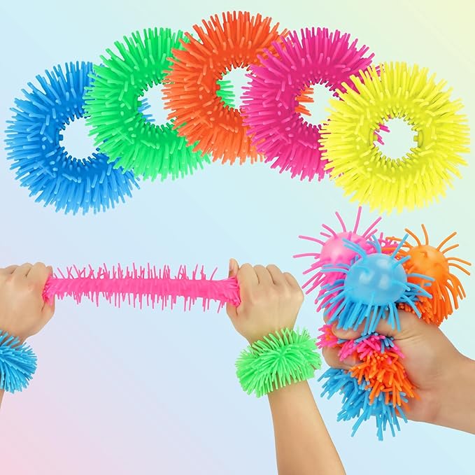 5 Packs Squishy Fidget Soft Bracelets Toys,Silicone Fuzzy Band Sensory Stringy Bracelet for Kids and Adults
