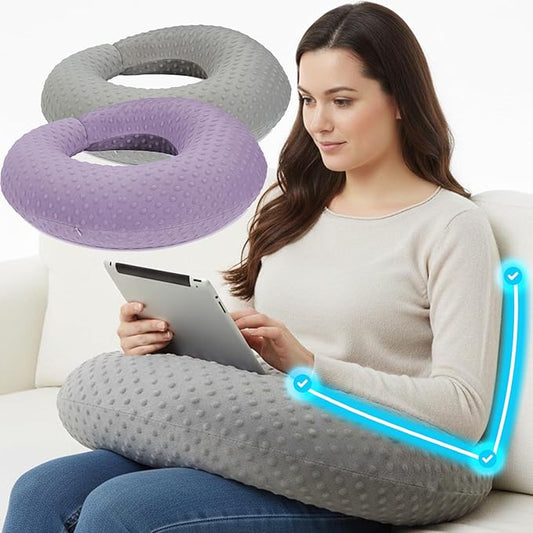ZENHOFF Reading, Relax & Gaming Support Pillow for Couch – Soft Arm Cushion for Teens, Women & Adults – Perfect for Casual Gaming, Reading, Tablet Use & TV Watching (2 Covers, Purple+Grey)