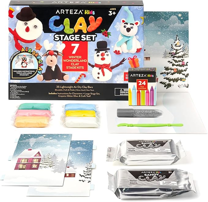 Arteza Kids Air Dry Clay, Winter Wonderland Stage Clay Kit, Craft Supplies for Learning Centers and Educational Playtime, Christmas, Birthday Gifts