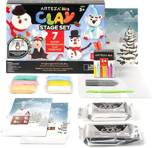 Arteza Kids Air Dry Clay, Winter Wonderland Stage Clay Kit, Craft Supplies for Learning Centers and Educational Playtime, Christmas, Birthday Gifts
