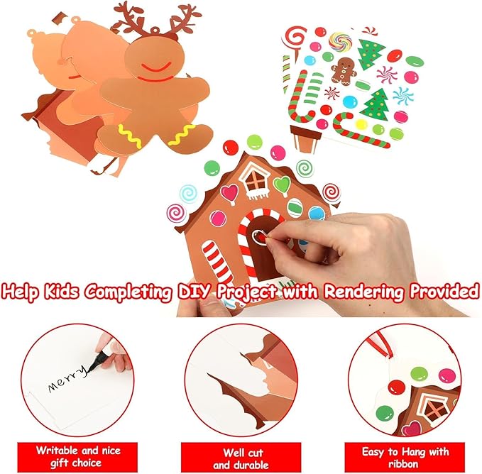 36 Sets Christmas DIY Art Craft Kits Gingerbread Men and House Ornament Art Sets Winter Christmas Stickers Arts and Crafts Bulk for Kids Winter Holiday Xmas Classroom Activities Games Party Decoration