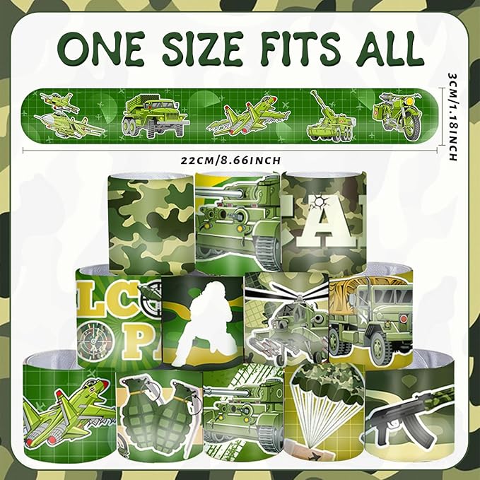 48 PCS Army Slap Bracelets Party Favors Military Camo Wristbands Bracelets Goodie Bag Fillers for Army Birthday Decorations Supplies for Class Reward Prizes Gift for Kids Party Favors Birthday Gifts