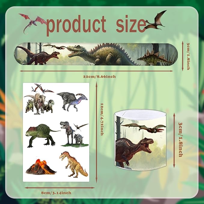 60PCS Realistic Dinosaur Party Favors Set include 36Pcs Dinosaur Temporary Tattoos Stickers, 24Pcs Dinosaur Slap Bracelet for Forest Dinosaur Dino Party Favors Prehistoric Dinosaur Themed Supplies
