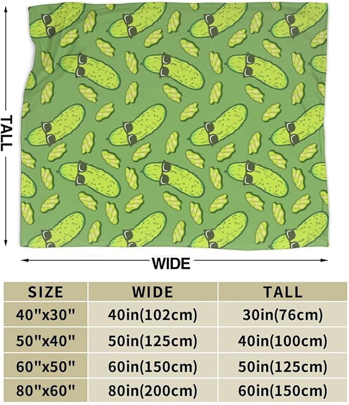 Pickle Blanket for Women Men, Cute Pickle Themed Design Printed Throw Blankets for Teens Adults Lap, Couch Bed, Warm Soft Cozy Blanket, 60"x 80"