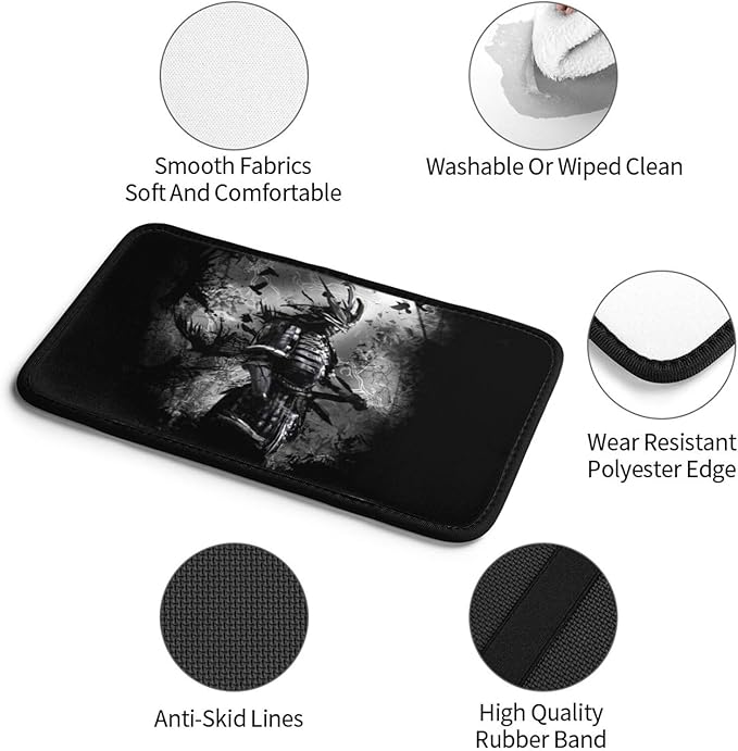 DORKEIXIA Japanese Black Samurai Night Line Art Auto Center Console Armrest Pad Universal Car Center Console Cover Seat Box Cover for Sedan, Van, SUV, Truck Car Accessorie