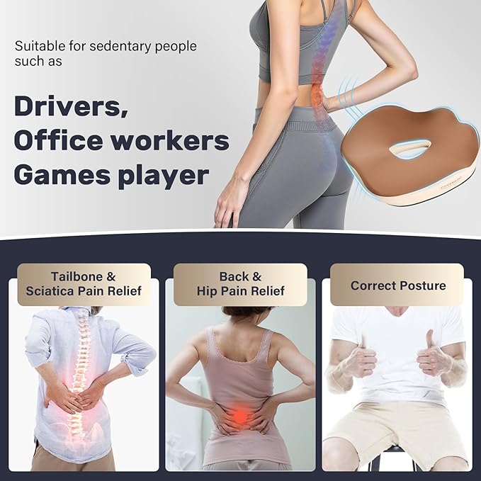 Coverado Car Seat Cushion with Memory Foam, Ergonomic Driving Seat Cushion for Sciatica, Tailbone, Back Pain Relief, Premium Non-Slip Washable Cushion for Car, Driver, Office, Wheelchair