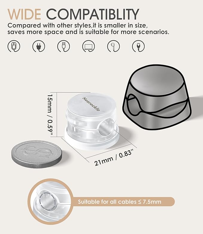 9 Pack Spring Cord Organizer Cable Clips [Locking Cable Rotatable], 2025 Latest Nearockle Phone Charging Cord Holder Cable Management for Car, Nightstand, Office Desk Accessories (Clear)