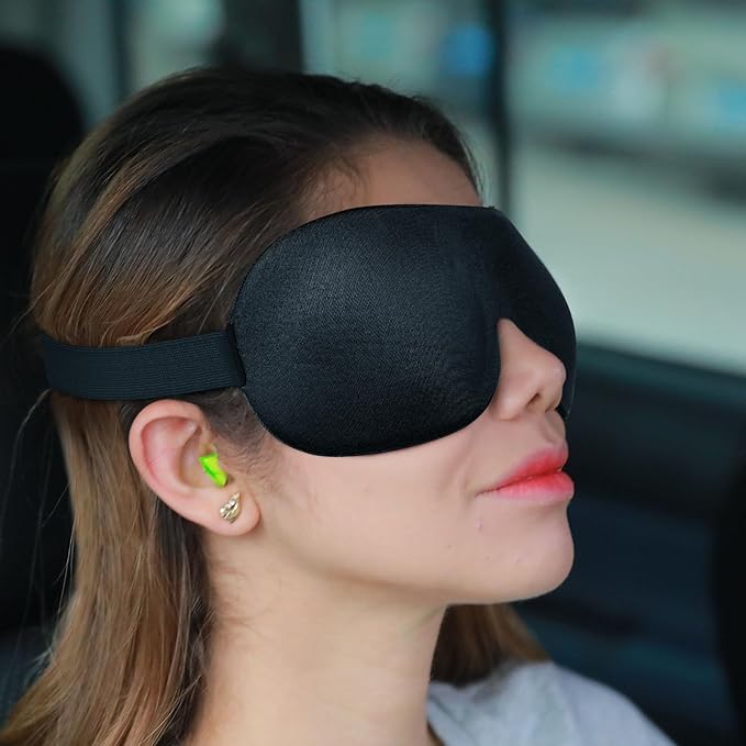 AMAZKER Sleep Mask Invisible Alar Deep Orbit 3D Eye Mask Ultra Lightweight & Comfortable Sleeping Mask for Travel, Nap, Shift Works XL Black