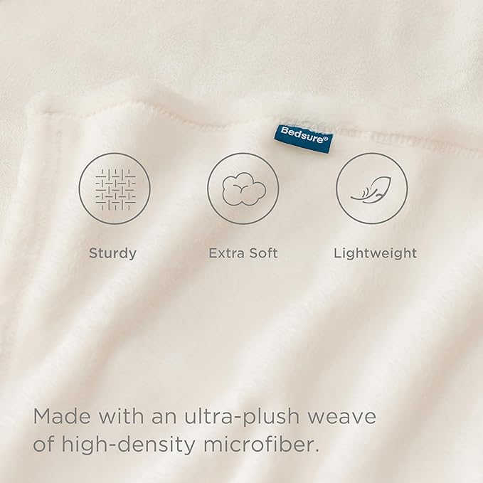 Bedsure GentleSoft Fleece Blanket Twin Size Cream - 300GSM Lightweight Plush Fuzzy Cozy Soft Warm Blanket for Bed, Sofa, Couch, Travel, Camping, 60x80 inches
