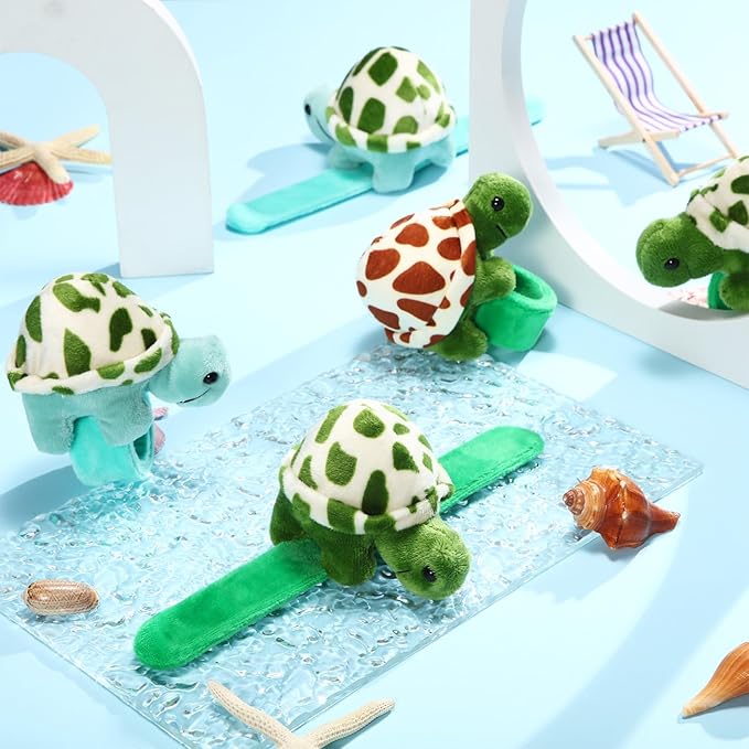 Lenwen 15 Pcs Stuffed Turtle Slap Bracelets Bulk Adorable Plush Turtle Stuffed Animals Slap Bracelets for Birthday Sea Party Favors Decor Goodie Bag Stuffers(Lovely)