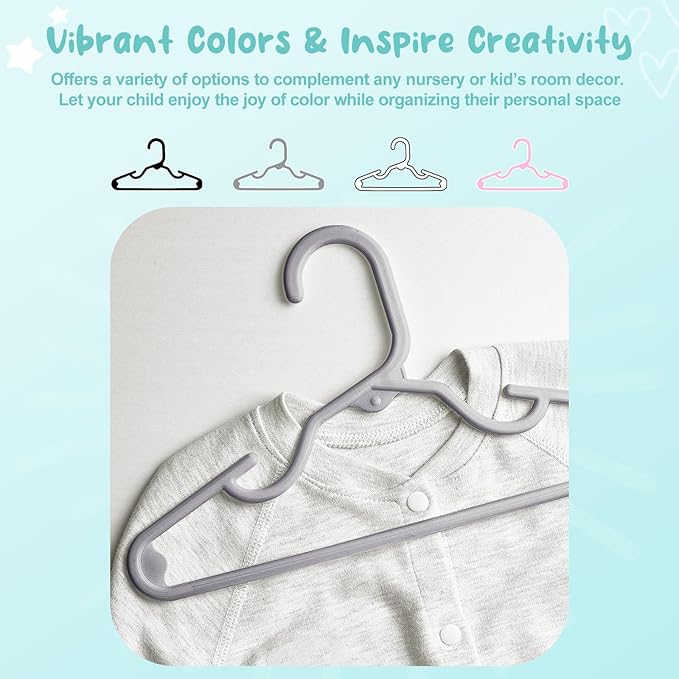 HOUSE DAY Premium Baby Hangers 60 Pack, 11 Inch Kids Plastic Hangers Grey, Slim Childrens Hangers for Infant, Toddler, and Child Clothes, Durable Baby Clothes Hangers for Closet