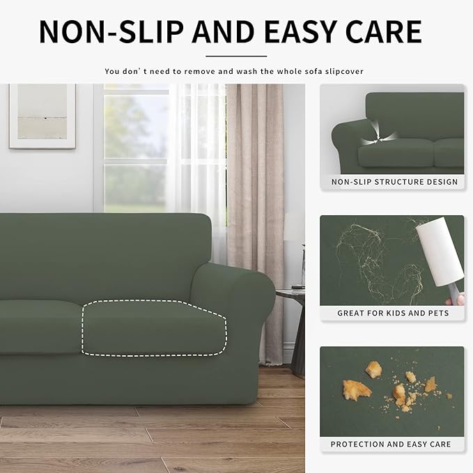 Easy-Going 100% Dual Waterproof Oversized Loveseat Cover Stretch Soft Couch Cover for Dogs, Sofa Slipcover for 2 Separate Cushion Couch Leakproof Furniture Protector Grayish Green