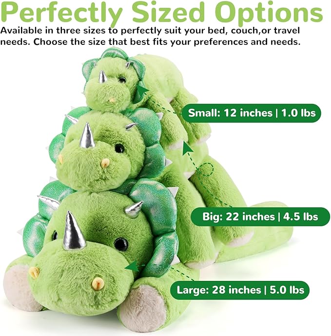 Triceratops Weighted Stuffed Animals - 22 Inch 4.5 Pounds Weighted Plushies Dinosaur Stuffed Animals - Big Dino Plush Pillow - Cute Plush Toy Gifts for Kids & Adults (22" 4.5 lbs)