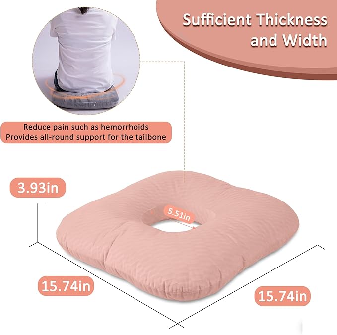 Donut Pillow for Tailbone Pain Relief, Wheelchair Cushion for Hemorrhoids and Bed Sores, Pregnancy, Donut Pillow Suitable for Office, Long Travel, Car and Home Sofa (Pink-Diagonal Grid)