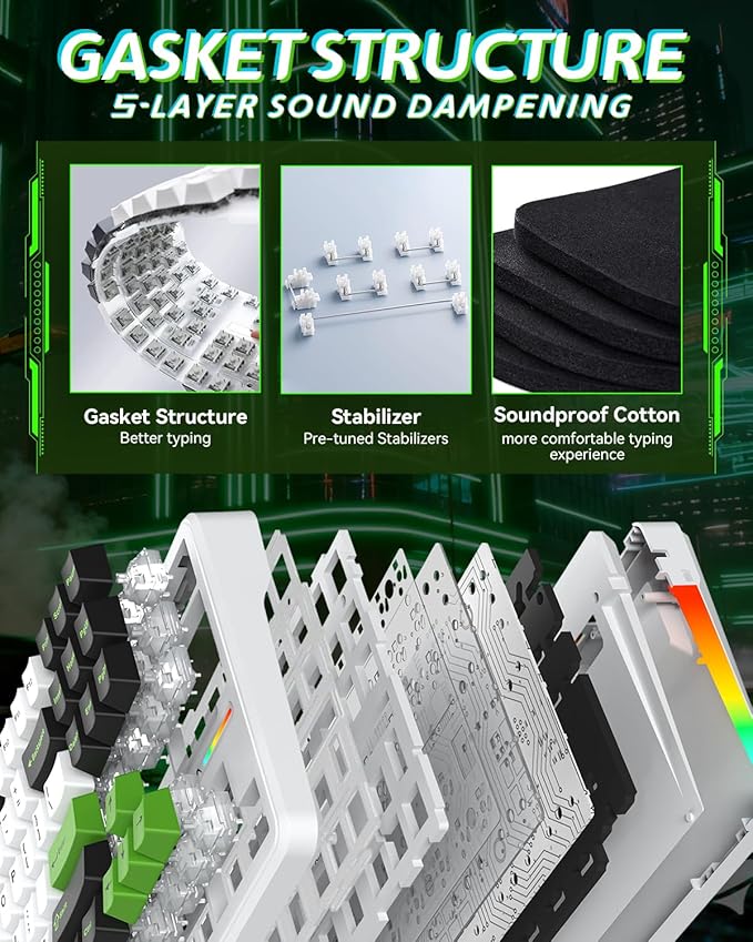 Aula F87 Pro Gaming Keyboard, Tri-Mode BT5.0/2.4GHz/USB-C Hot-Swappable RGB Wireless Mechanical Keyboard, Gasket Mount, 4000mAh, for Windows/Mac Gamer & Typists（LEOBOG Gray Wood Switch V4）