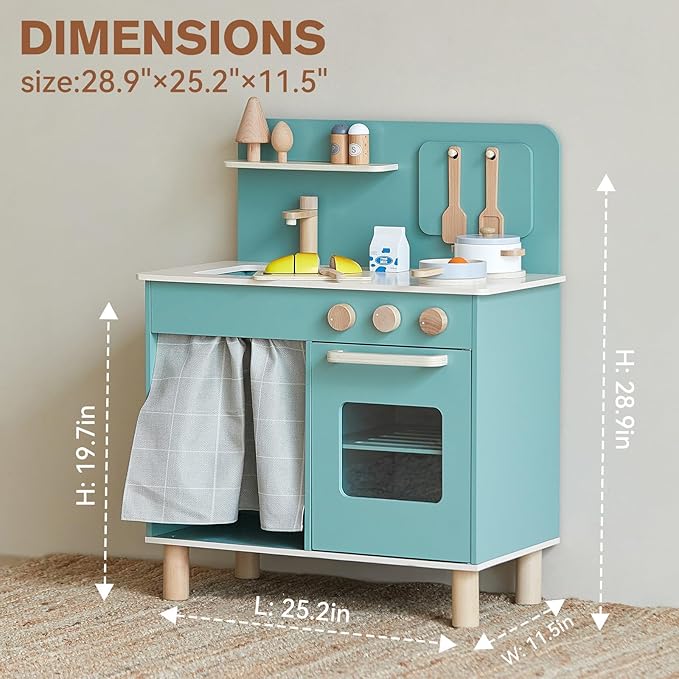 Giant bean Play Kitchen, Nordic Wooden Kitchen Playset Toy for Kids with Cookware Accessories, Pretend Play Cooking Food Set for 3+ Year Old Toddler Boys Girls