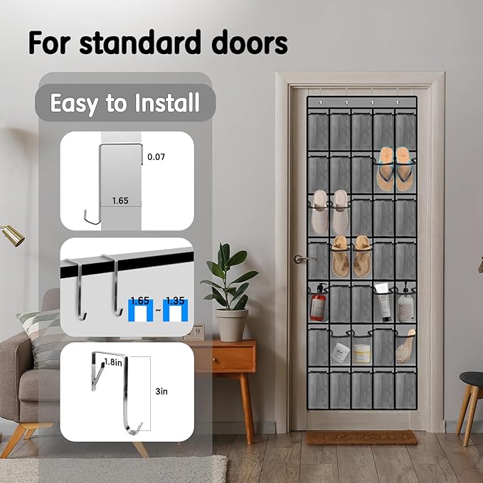 Kotkn 35 Compartment Over The Door Storage - Breathable Mesh Hanging Organizer with Large Pockets, Space Saving Design for Men & Women's Footwear, Closet, Bedroom (Gray)