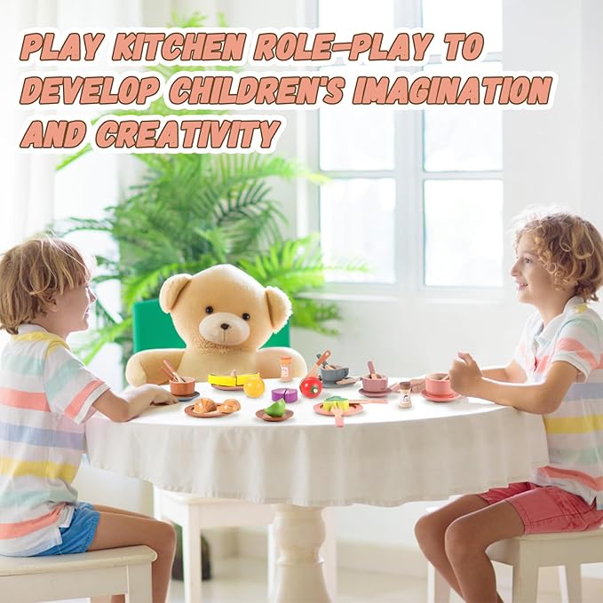 GAGAKU Wooden Dishes Kids Wooden Dishes for Play Kitchen Kids Play Dish Set Wood Plates Set for Toddler Montessori Wooden Kitchen Toys Accessories