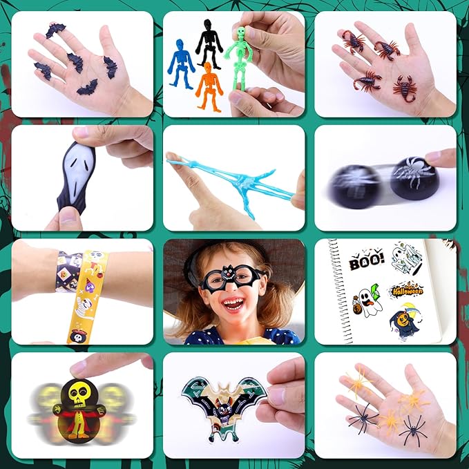 400PCS Halloween Party Favors for Kids, Bulk Toys, Goodie Bag Stuffers, Classroom Prizes, treasure box, Trick or Treat Toy