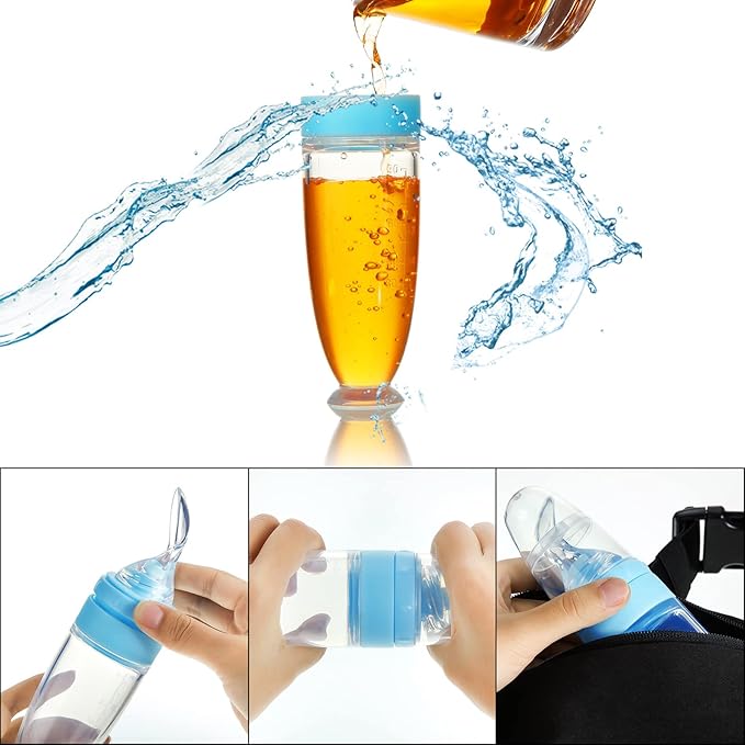 Tondiamo 3 Pieces Baby Food Feeder 3oz Silicone Baby Food Spoon Dispenser with Standing Base for Infant Dispensing and Feeding