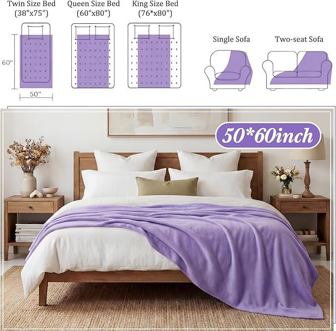 Buryeah 10 Pcs Fleece Blanket Bulk Soft Warm Blankets Cozy Fleece Lightweight Throw Blankets Plush Pet Throw Blanket for Home Bed Sofa Office Wedding Gifts Travel (50" X 60",Brilliant Purple)