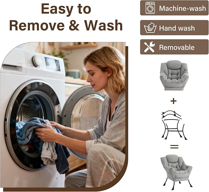 Welnow Lazy Chair with Ottoman, Modern Lounge Accent Chair with Armrests and a Side Pocket, Leisure Sofa Armchair Set, Reading Armchair with Footrest for Small Space, Light Grey